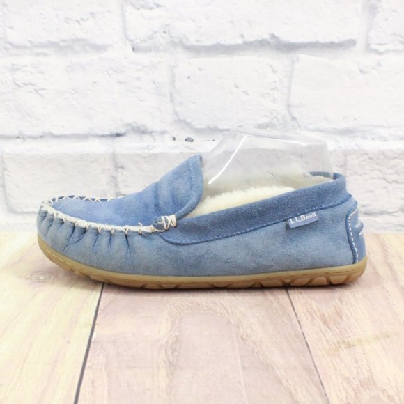 L.L. Bean Shoes - LL BEAN Blue Shearling Lined Wicked Good Moccasin Slippers Size 6